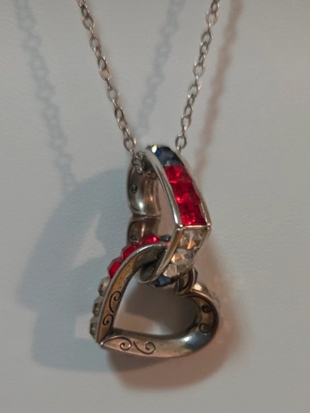 Brighton Silver Heart Pendant Necklace with Red and Blue Crystals